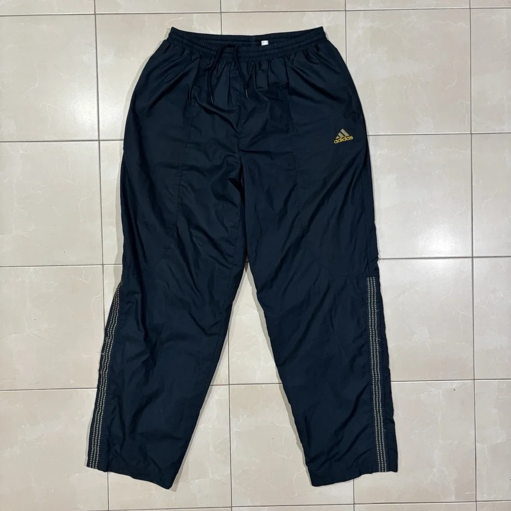 Vintage Adidas Track Pants Men's Large Blue Yellow Baggy Wide Leg Sweatpants Y2K